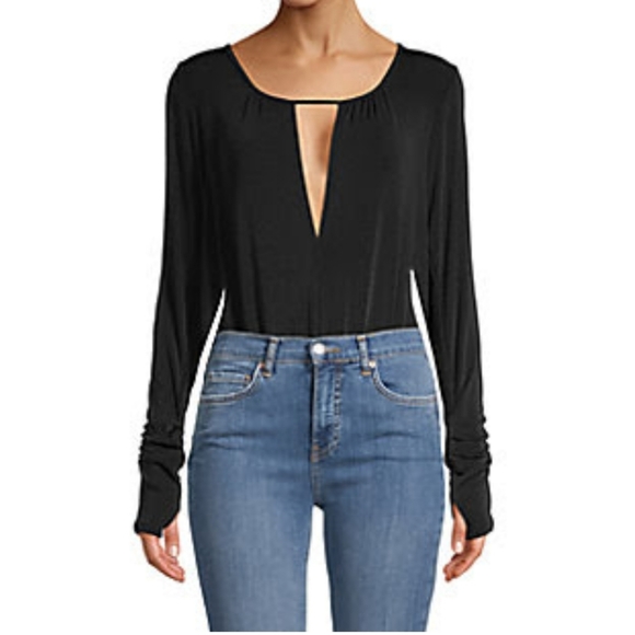 Free People Tops - NWT Free People Kaya Thumbhole Bodysuit Black S